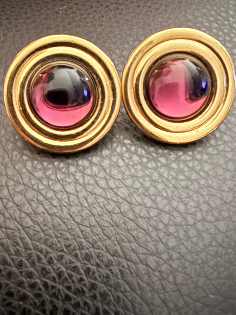 Vintage Purple & Gold Tone Circle Round Earrings for pierced ears